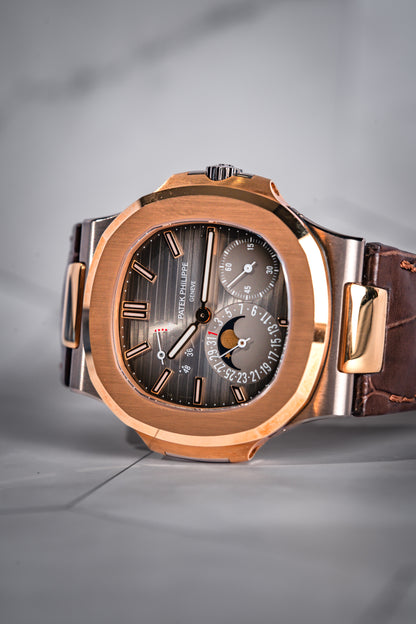 Patek Philippe Nautilus Rose Gold and Stainless Power Reserve Moon Dial 5712GR-001