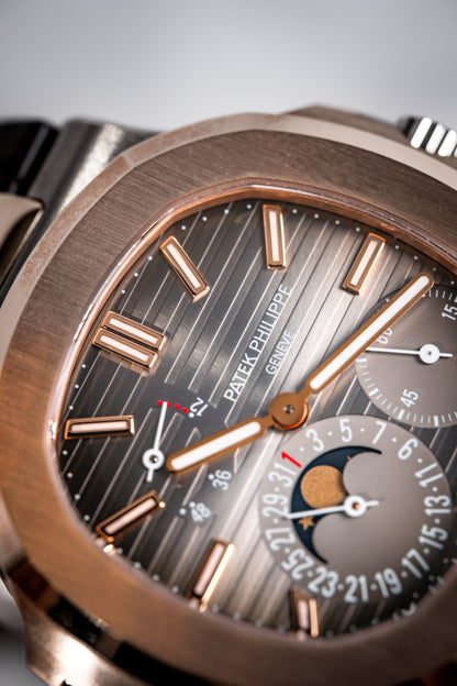 Patek Philippe Nautilus Rose Gold and Stainless Power Reserve Moon Dial 5712GR-001