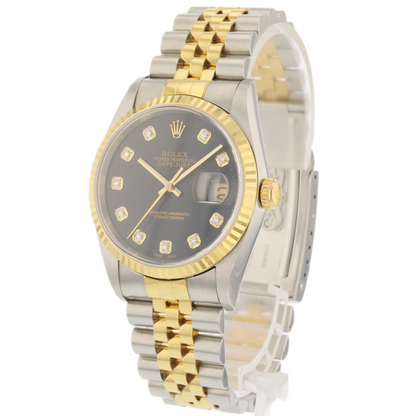 Rolex Datejust 36mm 18K Yellow Gold and Stainless Black Diamond Dial Jubilee 16233