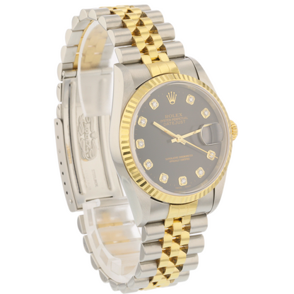 Rolex Datejust 36mm 18K Yellow Gold and Stainless Black Diamond Dial Jubilee 16233