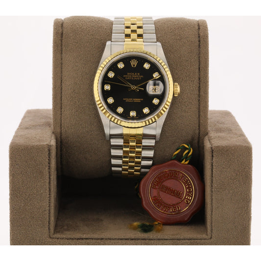 Rolex Datejust 36mm 18K Yellow Gold and Stainless Black Diamond Dial Jubilee 16233
