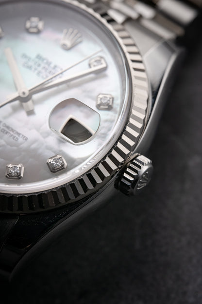 Rolex Datejust 36MM Stainless Steel Fluted Bezel Mother of Pearl Diamond Dial 116234