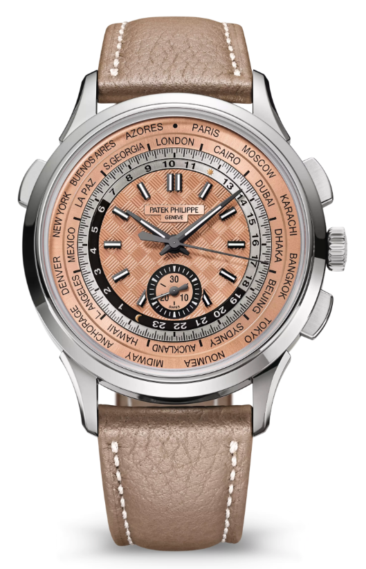Patek Philippe World Time Flyback Chronograph Stainless Steel Rose Dial 5935a-001