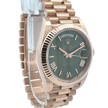 Rolex Day-Date 40mm Green Dial Everose Gold President Bracelet 228235