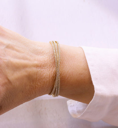 Diamond Triple Wrap Flexible Bracelet Yellow Gold