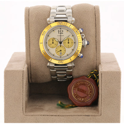 Cartier Pasha 38mm Chronograph 18K Yellow Gold and Stainless Steel W31011H301