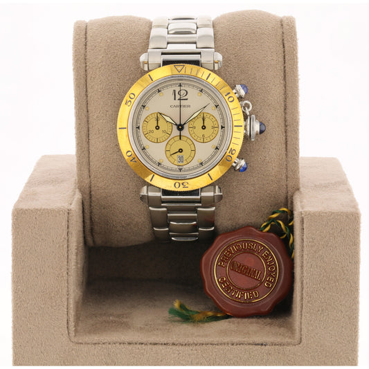 Cartier Pasha 38mm Chronograph 18K Yellow Gold and Stainless Steel W31011H301