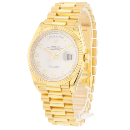Rolex Day-Date 36mm Yellow Gold President White Dial Gold Roman 128238