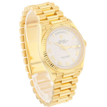 Rolex Day-Date 36mm Yellow Gold President White Dial Gold Roman 128238