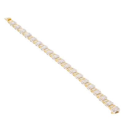 Deco 18k Solid Gold Baguette and Round diamond Tennis Bracelet