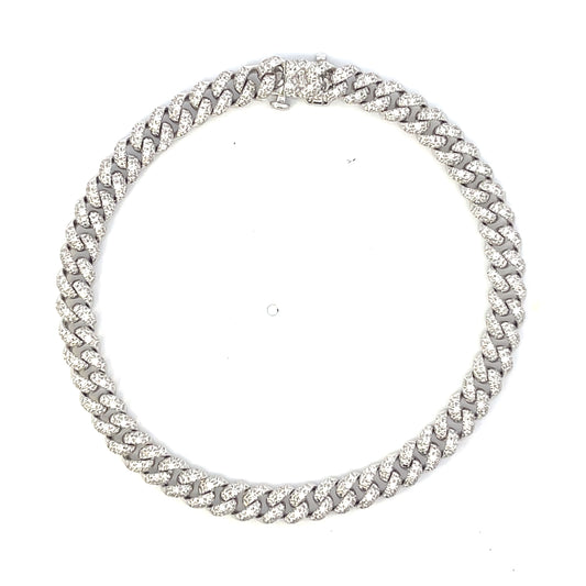 Flat Pave Natural Diamond Cuban Link 18k White Gold Bracelet