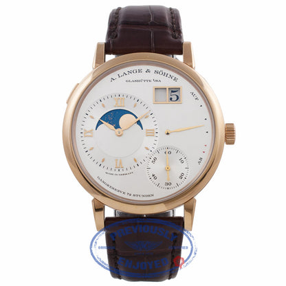 A. Lange & Sohne Grand Lange 1 Moonphase Silver Dial 18k Rose Gold Alligator Strap 139.032 MR9HDX - Beverly Hills Watch Company Watch Store