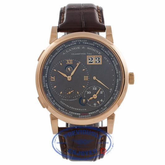A.Lange & Sohne Lange 1 Time Zone 42MM Rose Gold Grey Dial Brown Alligator Strap 116.033 W6H3Z7 - Beverly Hills Watch Store