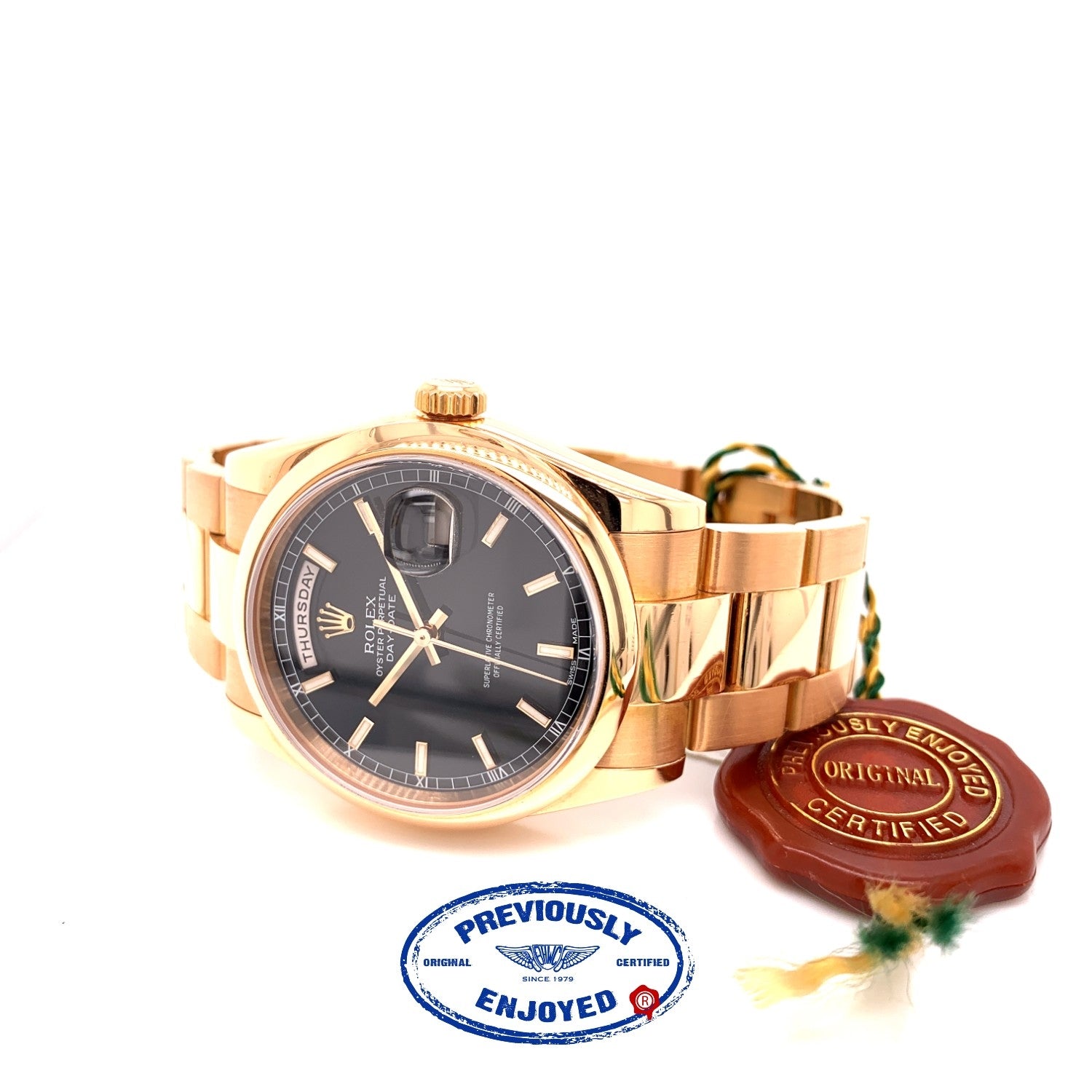 Rolex Day-Date President 36mm Everose Gold Domed Bezel Black Dial 118205 A7M2U2