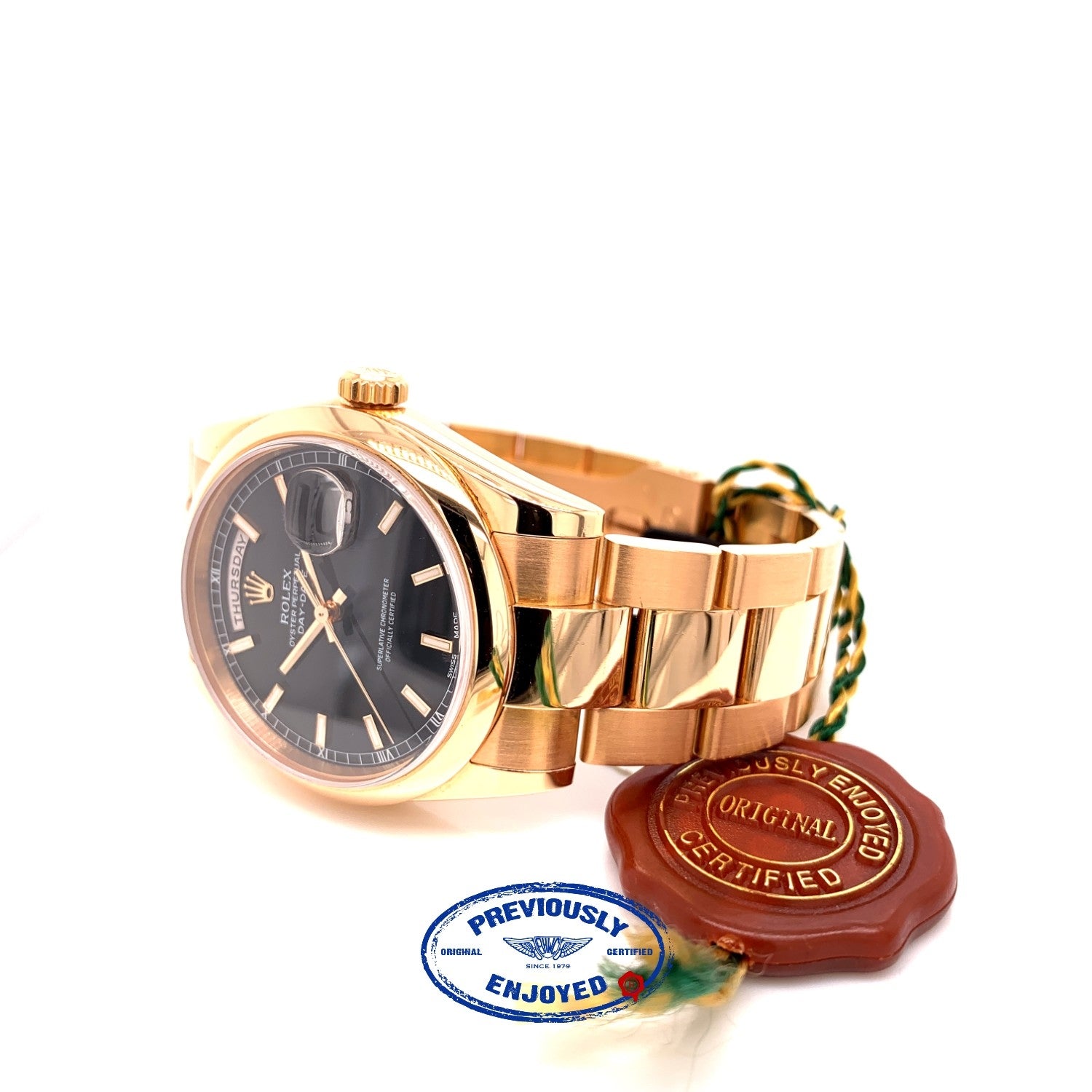 Rolex Day-Date President 36mm Everose Gold Domed Bezel Black Dial 118205 A7M2U2