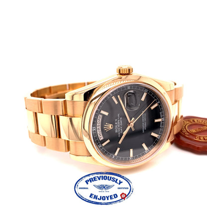 Rolex Day-Date President 36mm Everose Gold Domed Bezel Black Dial 118205 A7M2U2