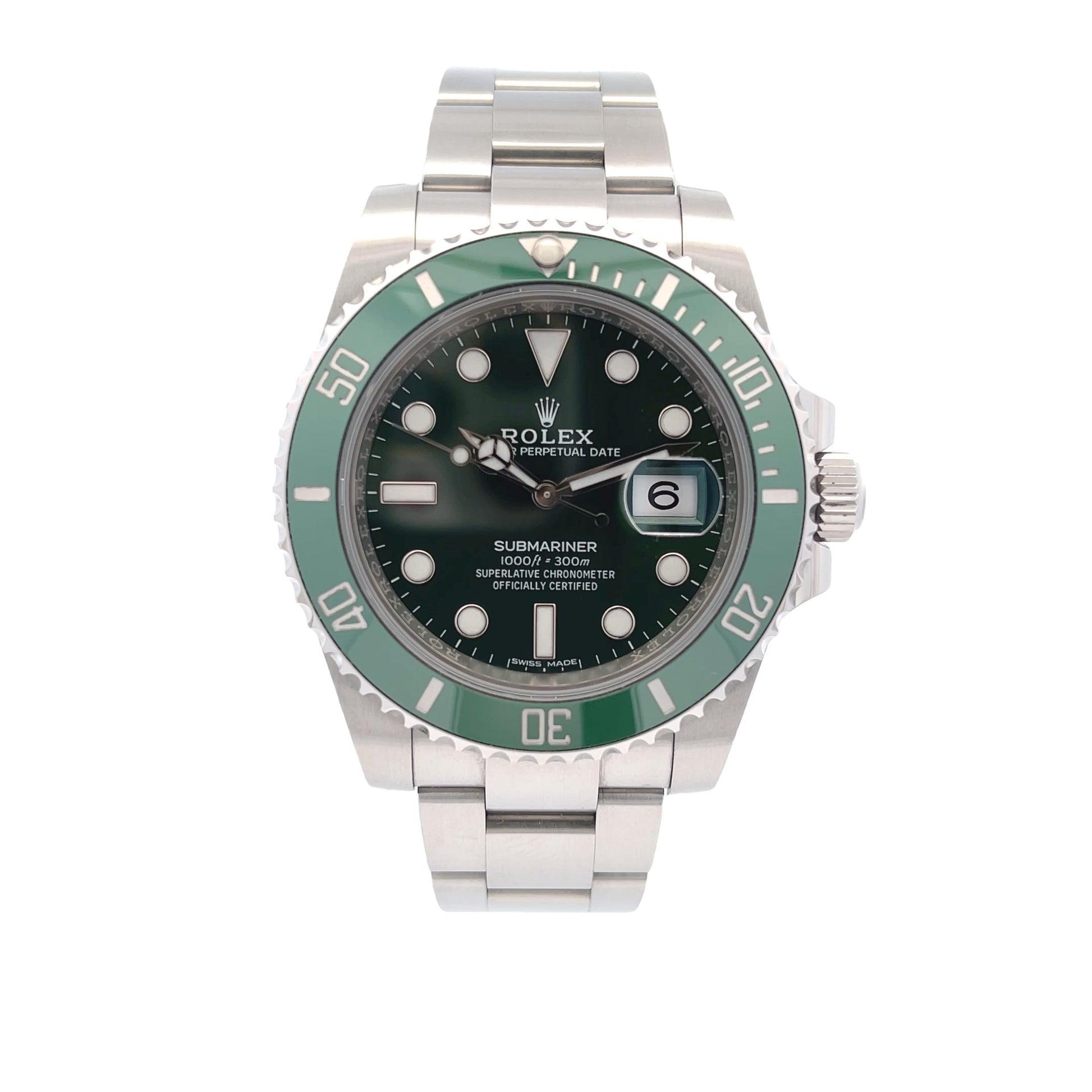 Rolex Submariner Stainless Steel Green Ceramic Bezel and Dial "Hulk" 116610LV - Beverly Hills Watch Company