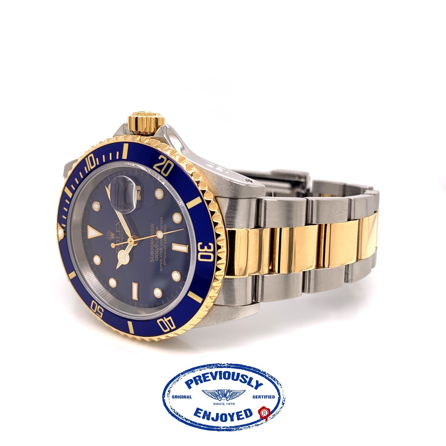Rolex Submariner Classic 40mm Yellow Gold & Stainless Steel Blue Dial Watch 16613 ADZAMZ - Beverly Hills Watch company
