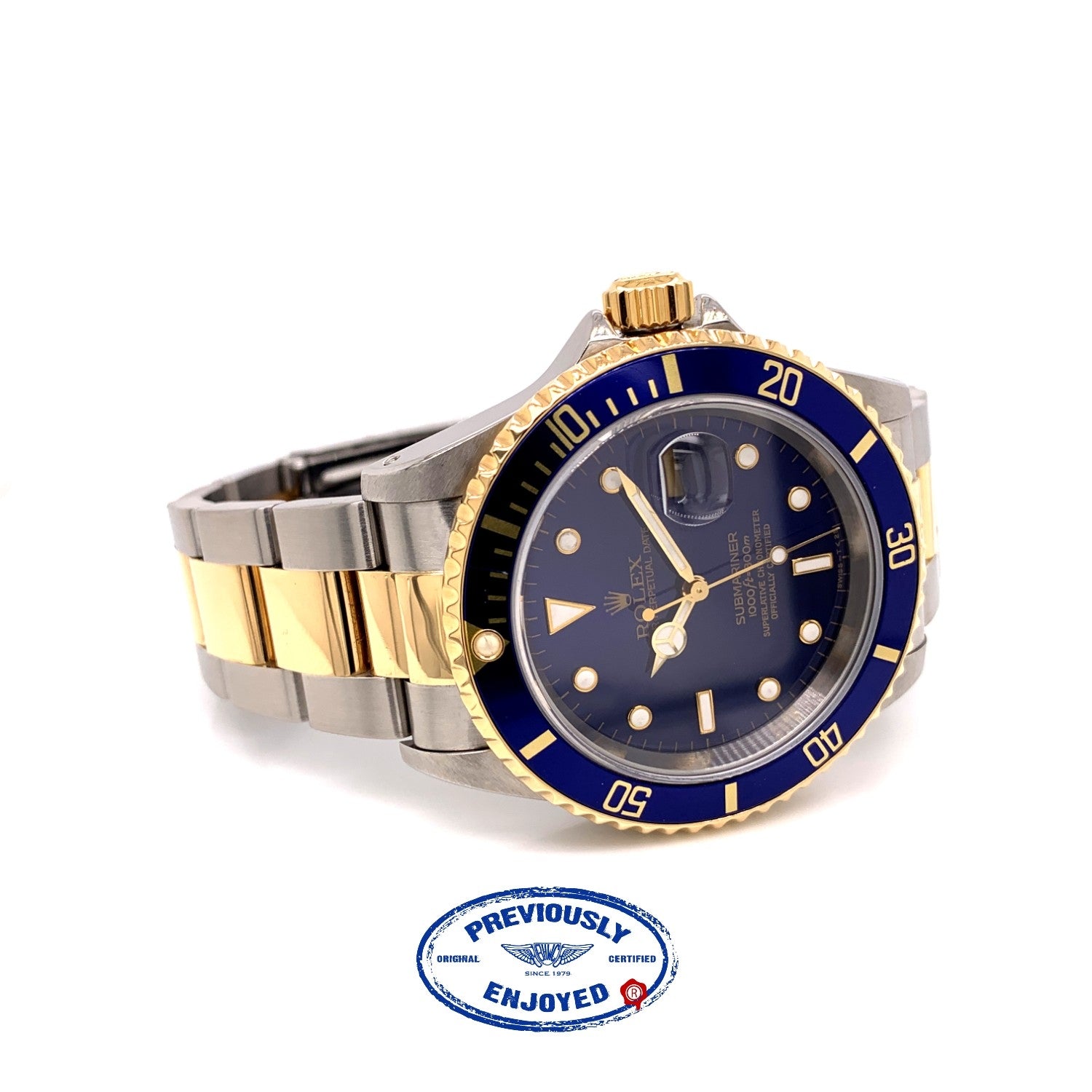 Rolex Submariner Classic 40mm Yellow Gold & Stainless Steel Blue Dial Watch 16613 ADZAMZ - Beverly Hills Watch company