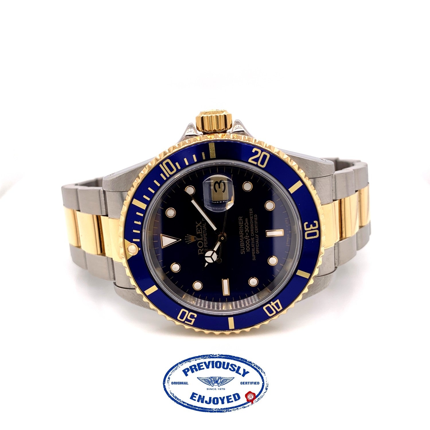 Rolex Submariner Classic 40mm Yellow Gold & Stainless Steel Blue Dial Watch 16613 ADZAMZ - Beverly Hills Watch company