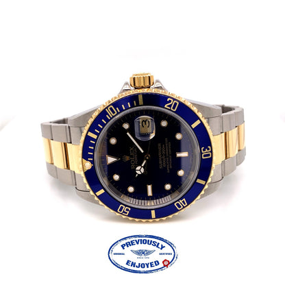 Rolex Submariner Classic 40mm Yellow Gold & Stainless Steel Blue Dial Watch 16613 ADZAMZ - Beverly Hills Watch company
