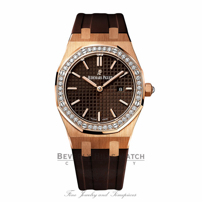 Audemars Piguet Royal Oak 33MM Ladies Diamond Bezel Rose Gold 67621OR.ZZ.D080CA.01 6QBAKP - Beverly Hills Watch Company