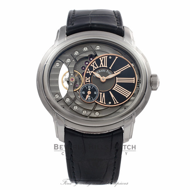 Audemars Piguet Millenary Stainless Steel Skeleton Dial Black Alligator Strap 15350ST.OO.D002CR.01 J5C373 - Beverly Hills Watch Store