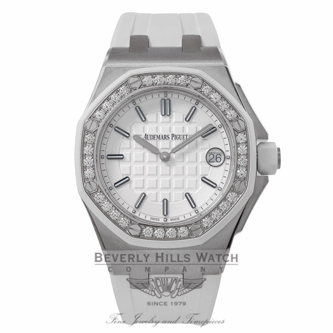 Audemars Piguet Offshore Lady Diamond Bezel Stainless Steel White Rubber Strap 67540SK.ZZ.A010CA.01 T0WRXE - Beverly Hills Watch Company Watch Store