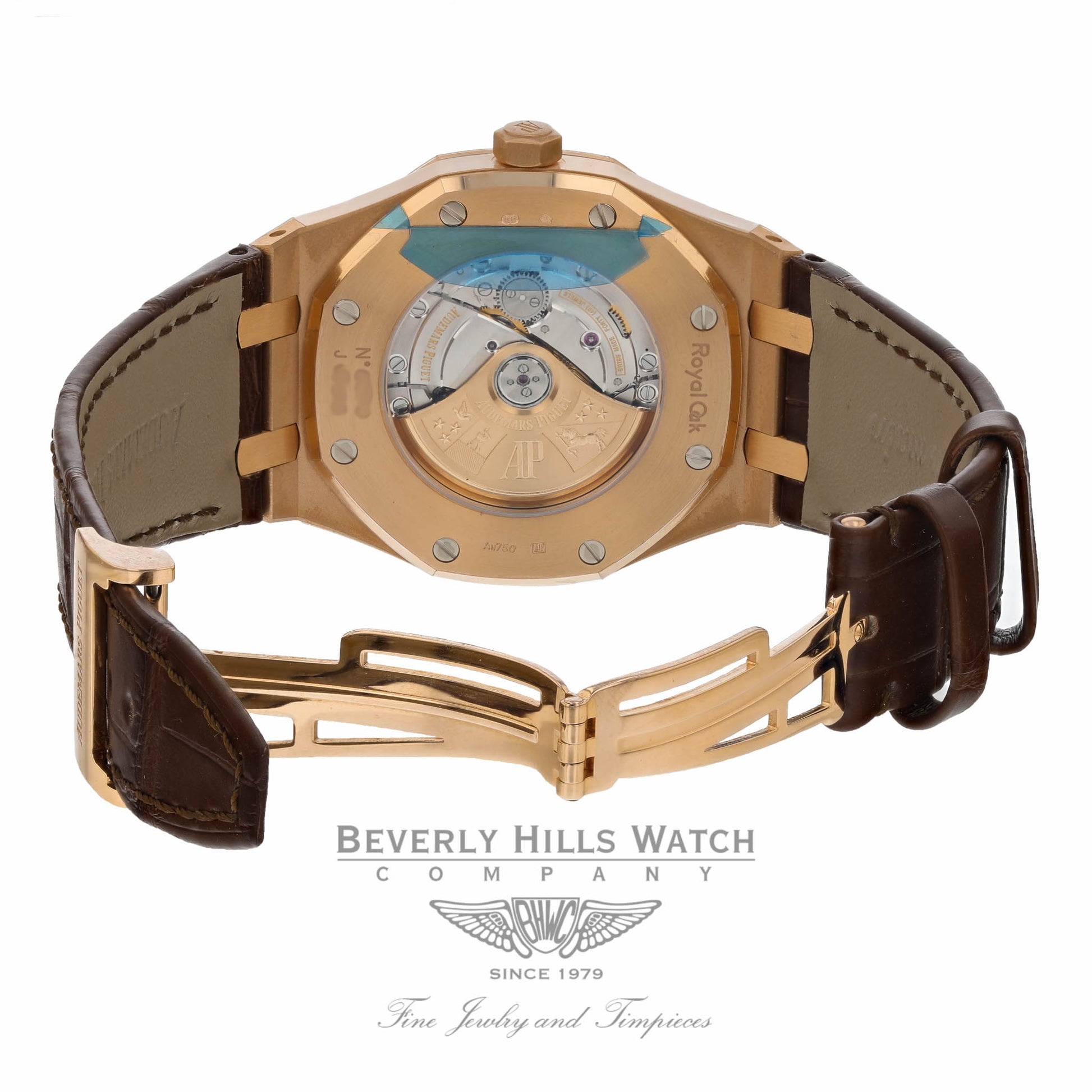 Audemars Piguet Royal Oak 41MM Rose Gold Silver Dial Brown Alligator Strap 15400OR.OO.D088CR.01 ZYQX5H - Beverly Hills Watch Company