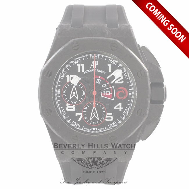 Audemars Piguet Watches Royal Oak Offshore Chronograph 44mm Special Editions CARBON ALINGHI Automatic Black Rubber Strap 26062.OO.A002CA.01 PT7NKF - Beverly Hills Watch Company Watch Store