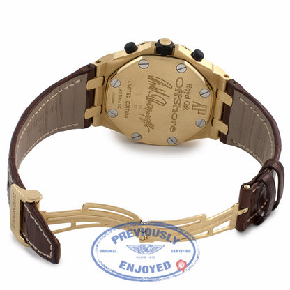 Audemars Piguet Royal Oak Offshore L.E. Arnold Shwar. 18k Yellow Gold Brown Dial Brown Alligator Strap 26007BA.OO.D088CR K7DE0H - Beverly Hills Watch Company Watch Store