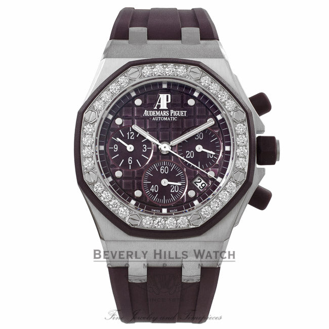 Audemars Piguet Royal Oak Offshore Chronograph 37MM Stainless Steel Diamond Bezel Purple Dial 26048SK.ZZ.D066CA.01 2CVNKN - Beverly Hills Watch Company Watch Store