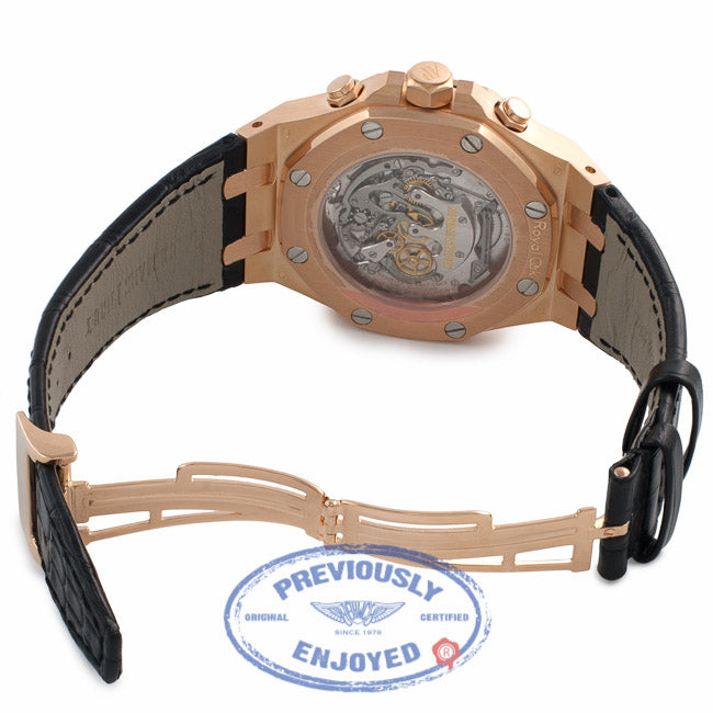Audemars Piguet Royal Oak Tourbillon Chronograph 18k Rose Gold Black Dial Black Alligator Strap 25977OR.OO.D002CR.01 - Beverly Hills Watch Store