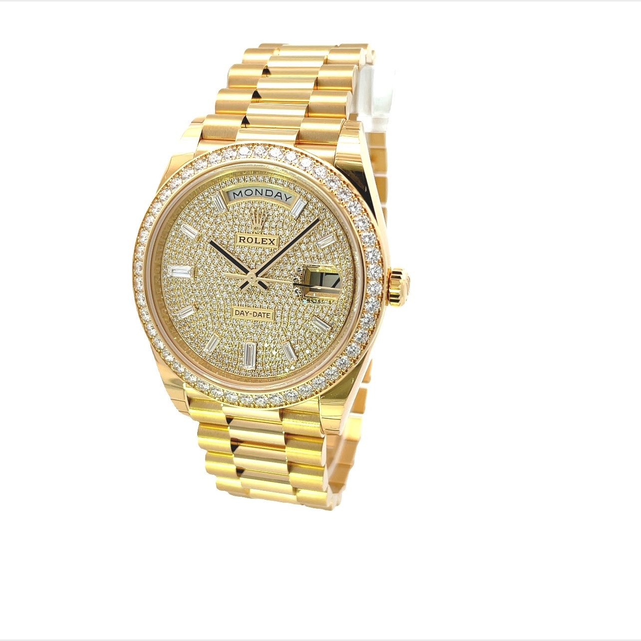 Rolex Day-Date 40mm Yellow Gold President Diamond Paved 228348RBR - Beverly Hills Watch Company