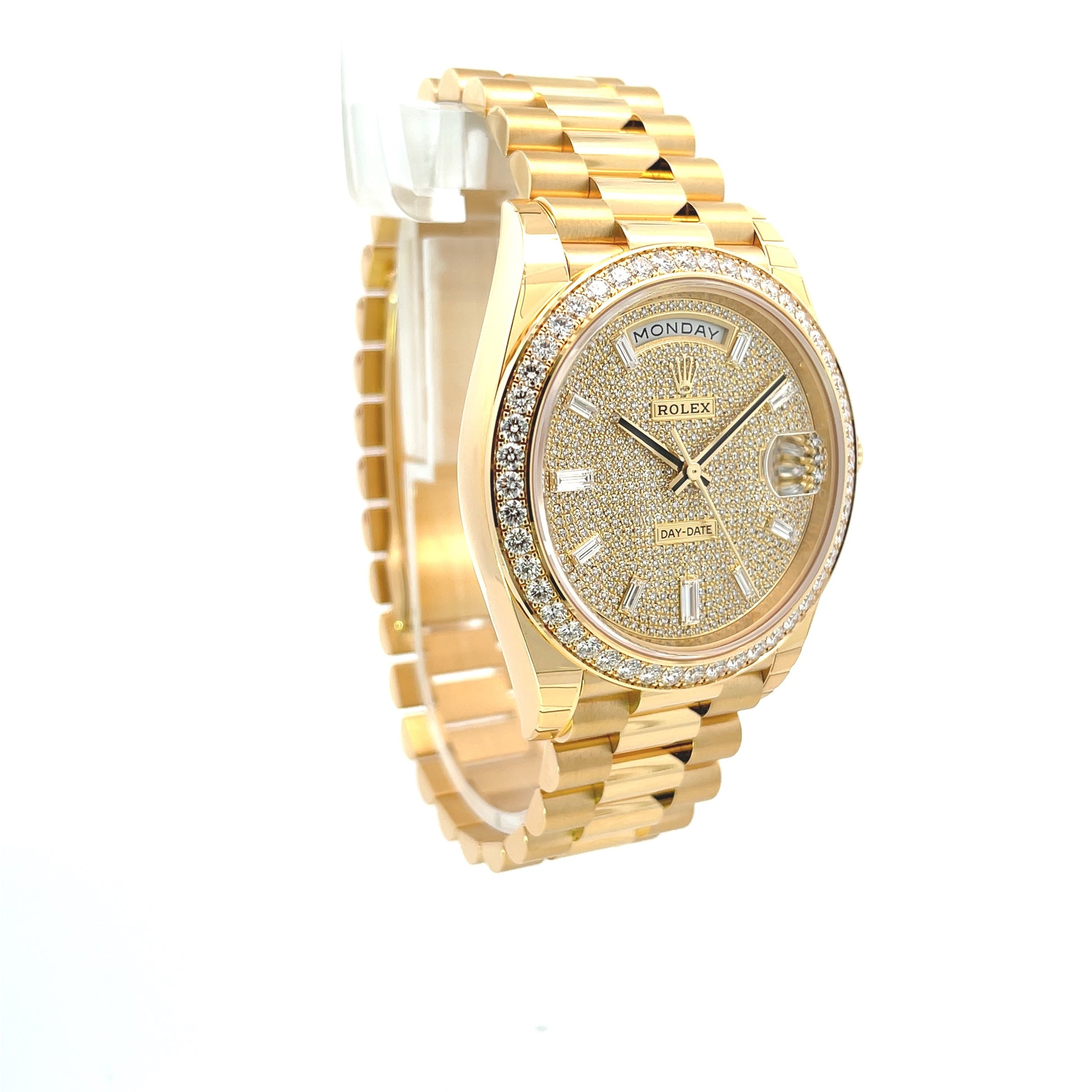 Rolex Day-Date 40mm Yellow Gold President Diamond Paved 228348RBR - Beverly Hills Watch Company