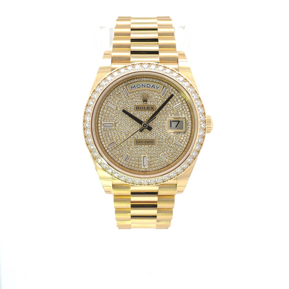 Rolex Day-Date 40mm Yellow Gold President Diamond Paved 228348RBR - Beverly Hills Watch Company