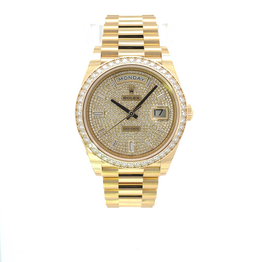 Rolex Day-Date 40mm Yellow Gold President Diamond Paved 228348RBR - Beverly Hills Watch Company