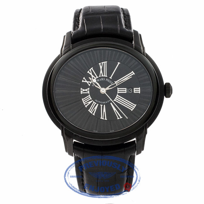 Audemars Piguet Milenary Quincy Jones 45MM Black Dial Stainless Steel Alligator Strap 15161SN.OO.D002CR.01 Z14QJF - Beverly Hills Watch Store