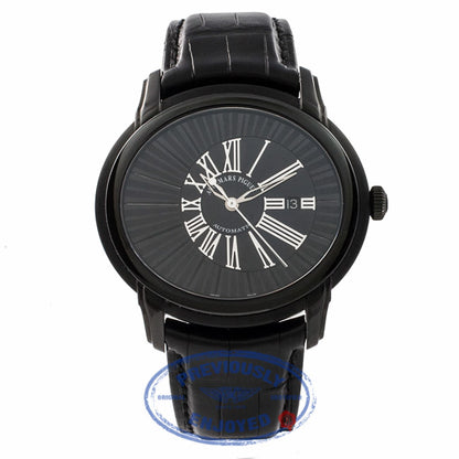 Audemars Piguet Milenary Quincy Jones 45MM Black Dial Stainless Steel Alligator Strap 15161SN.OO.D002CR.01 Z14QJF - Beverly Hills Watch Store