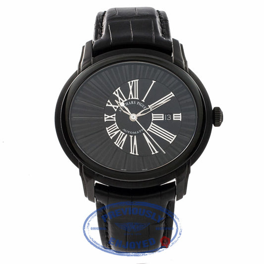 Audemars Piguet Milenary Quincy Jones 45MM Black Dial Stainless Steel Alligator Strap 15161SN.OO.D002CR.01 Z14QJF - Beverly Hills Watch Store