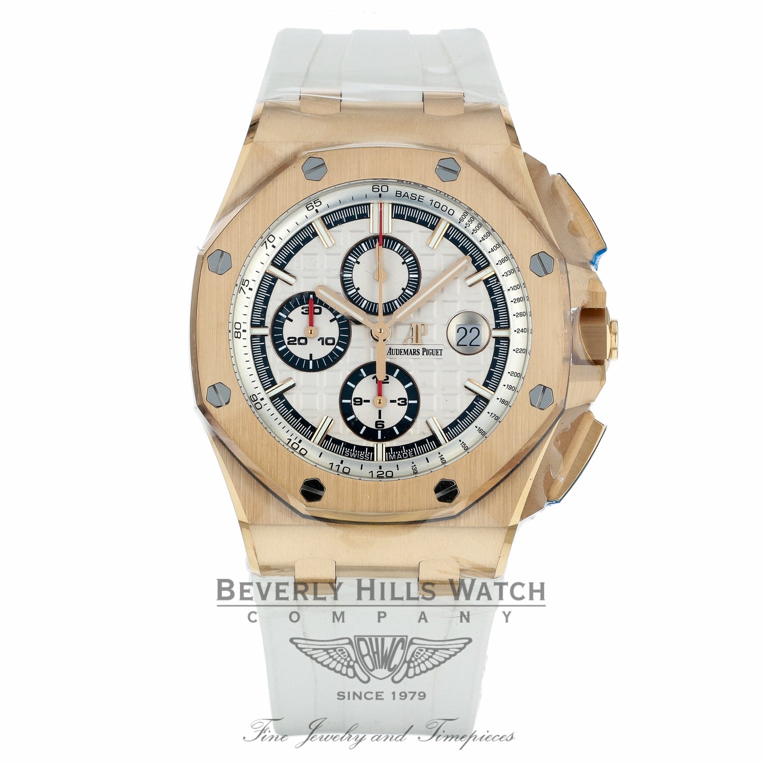 Audemars Piguet Offshore 44mm Rose Gold White Dial White Rubber Strap Summer Edition 26408OR.OO.A010CA.01 1L7312 - Beverly Hills Watch