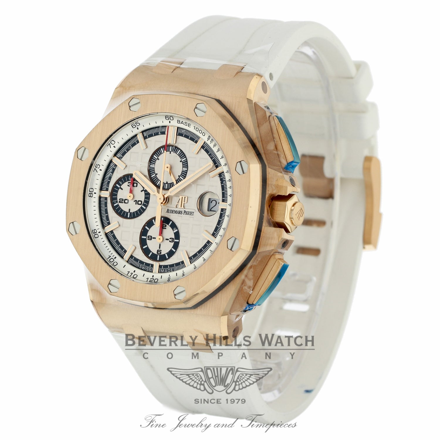 Audemars Piguet Offshore 44mm Rose Gold White Dial White Rubber Strap Summer Edition 26408OR.OO.A010CA.01 1L7312 - Beverly Hills Watch