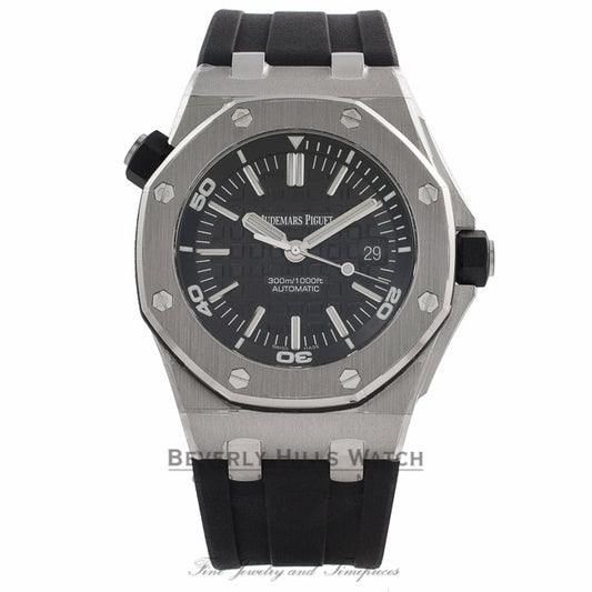 Audemars Piguet Royal Oak Offshore Diver Black Dial Automatic Stainless Steel Rubber Strap 15703ST.OO.A002CA.01 6EWJ3C - Beverly Hills Watch Store