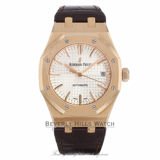 Audemars Piguet 37mm Royal Oak Automatic Silver Dial 18k Rose Gold 15450OR.OO.D088CR.01 FZXCCL - Beverly hills watch