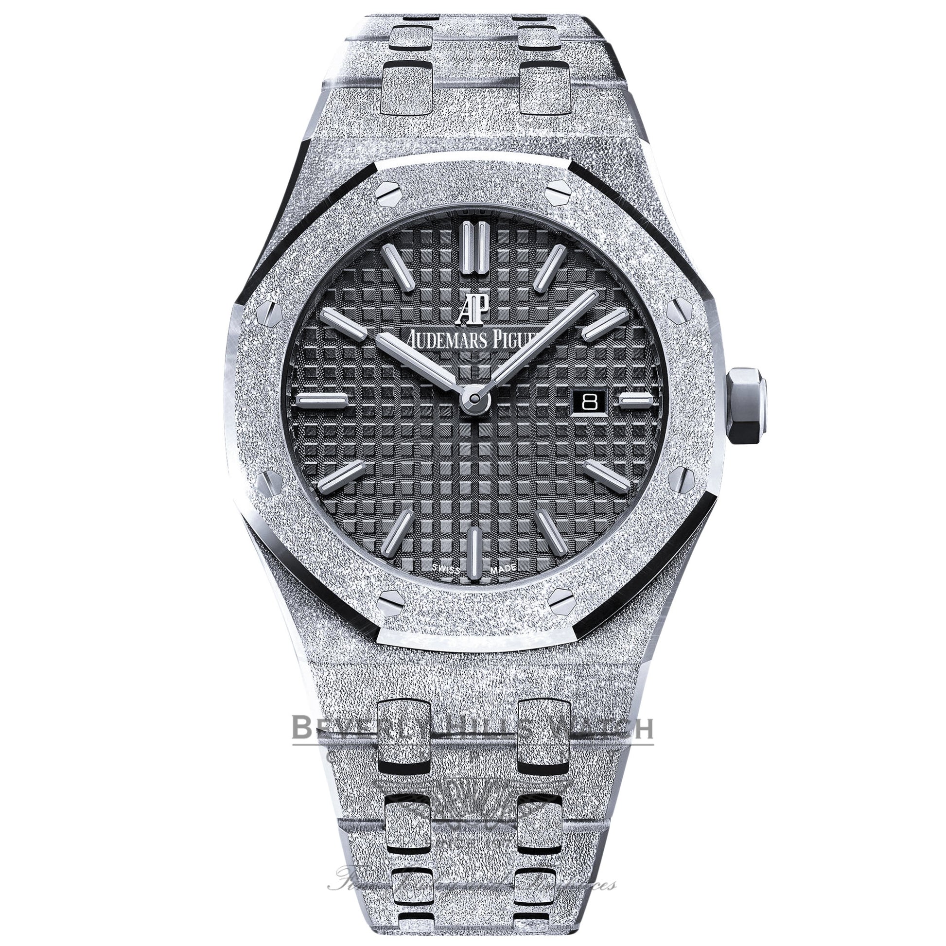 Audemars Piguet 33mm Royal Oak Frosted White Gold Ladies Quartz Black Dial 67653BC.GG.1263BC.02 - Beverly Hills Watch