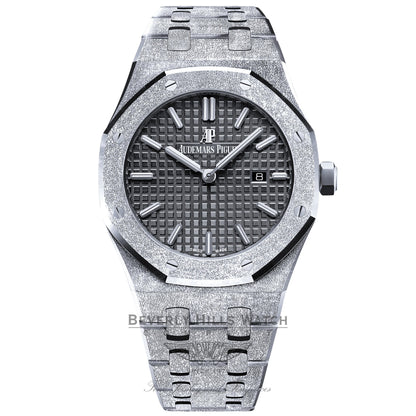 Audemars Piguet 33mm Royal Oak Frosted White Gold Ladies Quartz Black Dial 67653BC.GG.1263BC.02 - Beverly Hills Watch