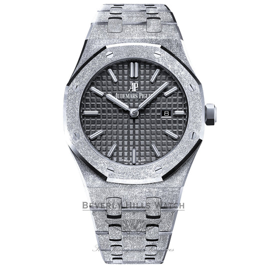 Audemars Piguet 33mm Royal Oak Frosted White Gold Ladies Quartz Black Dial 67653BC.GG.1263BC.02 - Beverly Hills Watch
