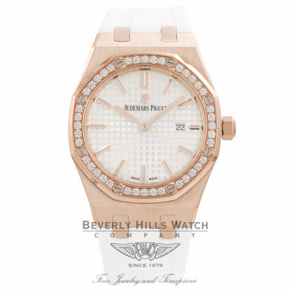 Audemars Piguet Royal Oak 33MM Ladies Rose Gold Diamond Bezel Rubber Strap 67651OR.ZZ.D010CA.01 - Beverly Hills Watch Company Watch Store