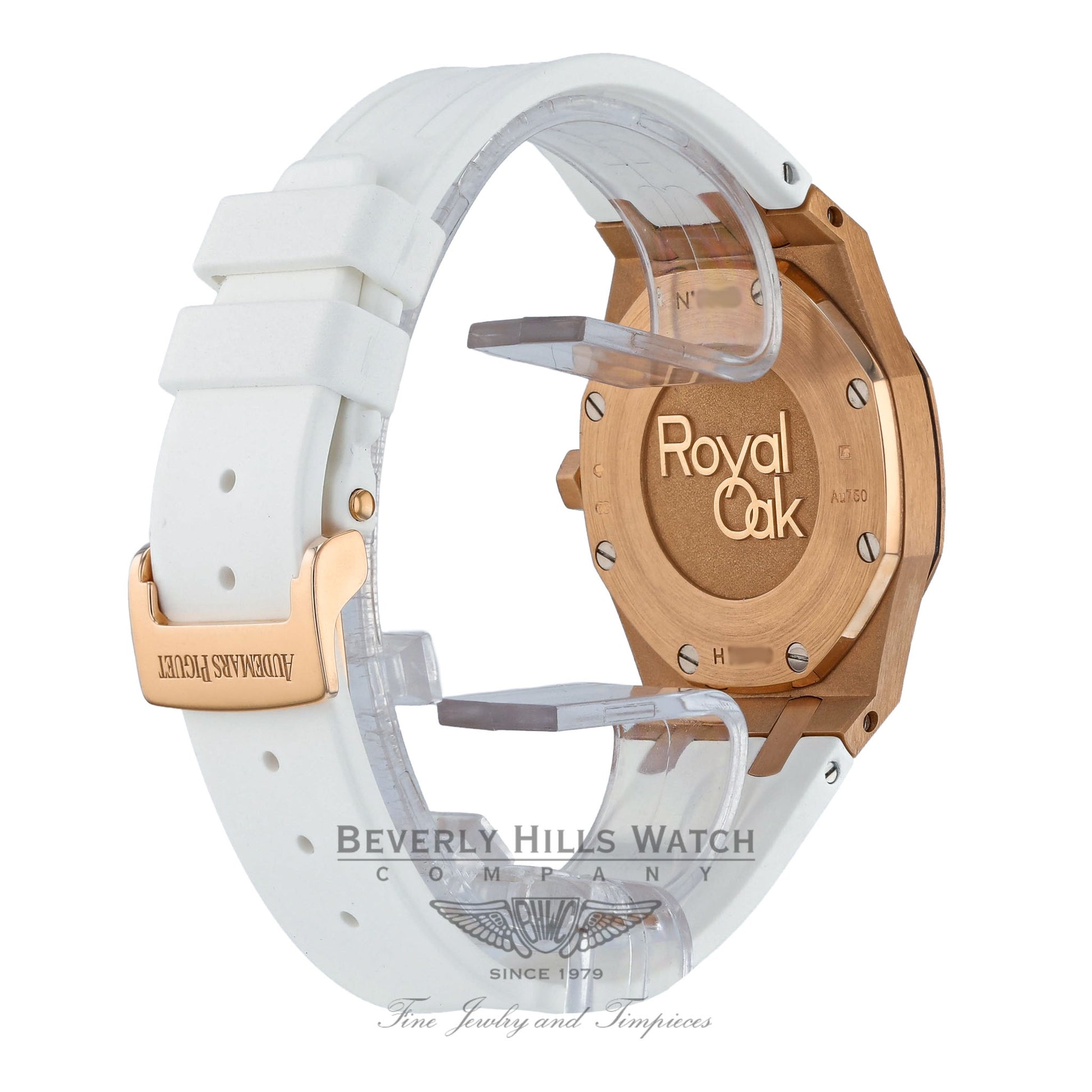 Audemars Piguet Royal Oak 33MM Ladies Rose Gold Diamond Bezel Rubber Strap 67651OR.ZZ.D010CA.01 - Beverly Hills Watch Company Watch Store