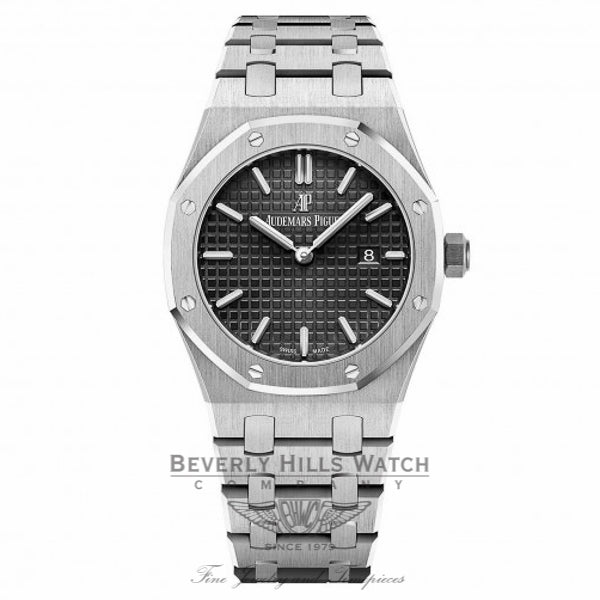 Audemars Piguet 33mm Royal Oak Ladies Quartz Black Dial 67650ST.OO.1261ST.01 49634T - Beverly Hills Watch
